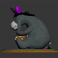 Gray Donkey Doll Holding Honey Jar With Purple Butterfly On Head And Green Base