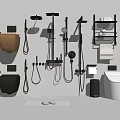 Modern Bathroom Fixtures Collection With Toilet Shower System Shelving Towel And Accessories