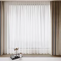 Modern Interior With Beige Curtains And White Sheer Layer For Window Decoration