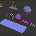 Yoga Equipment Collection Including Mat Balls Foam Roller Dumbbells Hanger And Spray Bottle