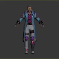 Game and Movie Character With Blue Purple Coat Short Gray Hair Glasses White Pants Sneakers