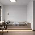 Tatami Bedroom Interior Design With Bed Desk Chair Window And Wooden Cabinet