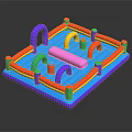 Colorful Inflatable Water Vehicle With Arches Pillars And Square Play Structure
