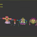 Sci-Fi Robot Characters And Mechanical Creatures With Silver Blue Red Mechanical Structures On Dark Background 3d model
