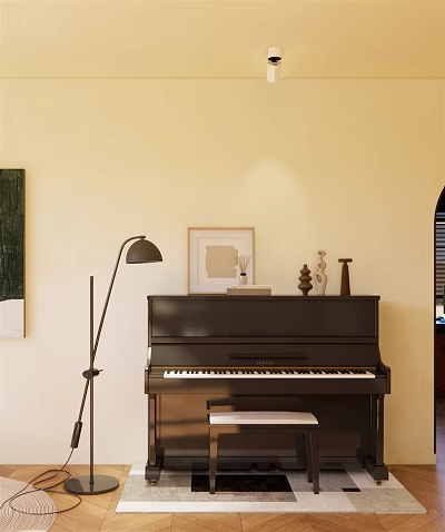 Piano And Art Supplies In Cozy Studio With Canvas Brushes Paint Tubes And Warm Light 3d model