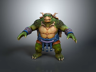 Game Movie Character Green Turtle Warrior With Muscular Build Spiked Shell And Armored Wristbands 3d model