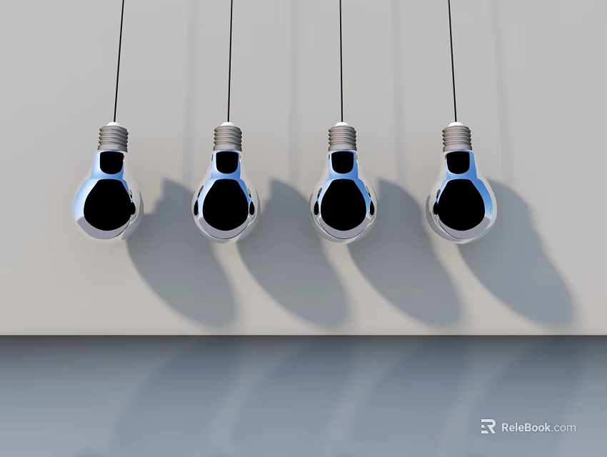 Swing Door Design With Four Hanging Silver Black Light Bulbs And Shadows 3d model 