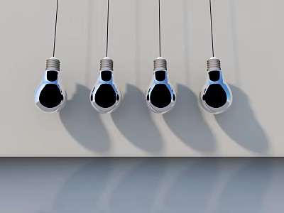 Swing Door Design With Four Hanging Silver Black Light Bulbs And Shadows 3d model