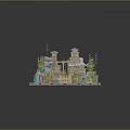 Cartoon Underwater Scene With Building Blocks Towers Blue Domes Green Plants And Octopus Decoration