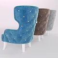 Velvet Tufted Wingback Accent Chair In Blue Brown Grey With White Wooden Legs