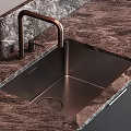 Modern Copper Kitchen Sink With Built In Design And Marble Countertop