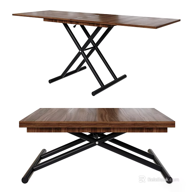 Modern Minimalist Dining Table With Wooden Top And Black Metal X Shaped Legs 3d model 