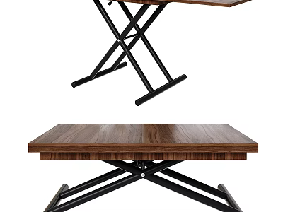 Modern Minimalist Dining Table With Wooden Top And Black Metal X Shaped Legs 3d model