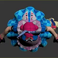 Game Character With Rabbit Ears Pink Hair Blue Apron Outfit And Small Rabbit Doll