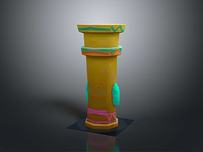 Scenic Outdoor Landscape With Colorful Decorative Column Featuring Yellow Green And Pink Details 3d model