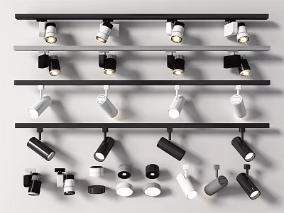 Various Styles Black And White Downlights And Spotlights Track Mounted Lighting Fixtures 3d model