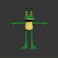 Green Cartoon Reptile With Yellow Belly Open Arms Friendly Expression On Gray Background Reflective Base