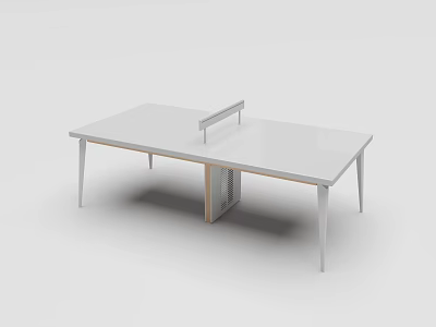White Ping Pong Table With Metal Legs And Wooden Center Section 3d model