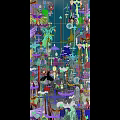 Colorful Hanging Art Installation With Airplanes Ships Birds Carriages And Lights