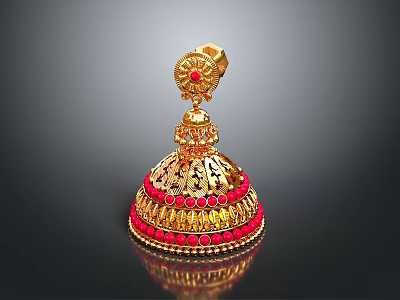 Golden Decorative Household Item With Red Gemstones And Intricate Carved Design 3d model