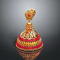 Golden Decorative Household Item With Red Gemstones And Intricate Carved Design
