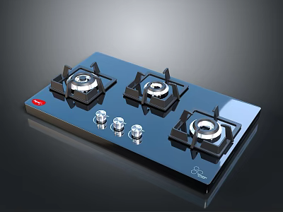 Modern Black Glass Gas Stove With Three Burners And Control Knobs 3d model