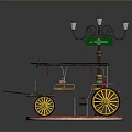 Detailed Vintage Carriage Model Display With Street Lamp Signpost And Platform