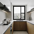 Modern Kitchen Interior With White And Wooden Cabinets Window Countertop And Appliances