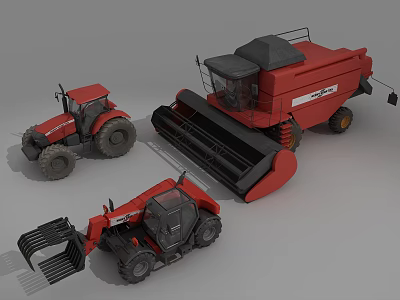 Red Agricultural Utility Vehicles Including Tractor Combine Harvester And Loader 3d model