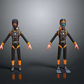 Weapon Equipped Scuba Diver 3D Models In Black Orange Suits With Masks And Fins 3d model