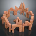 Wooden Doll Blocks Arranged in Circular Castle Shape with Playful Design