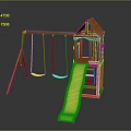 Wooden Playground Set With Yellow Slide Swing Seats And Tower Structure For Kids