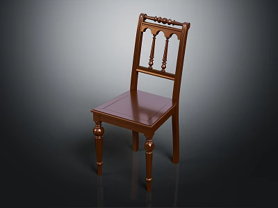 Elegant Classic Wooden Chair With Carved Backrest And Turned Legs Design 3d model