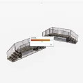 Two Metal Railing Staircases With Stone Steps And Open Design 3d model