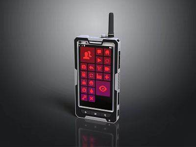 Industrial Handheld Terminal With Antenna And Red Icons On Touchscreen 3d model