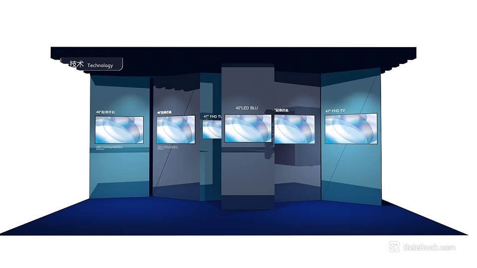 Modern Display Background Wall With Multiple Screens And Blue Tones Design 3d model