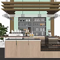 Modern Café Interior Design With Wooden Counter Coffee Machine Pastry Display And Green Plant