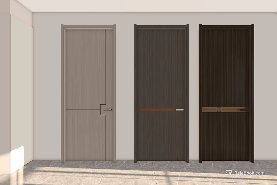 Modern Hinged Doors With Three Different Colors And Wooden Texture Interior Design 3d model