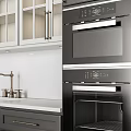 Modern Kitchen Interior With Dark Cabinets White Countertop Island And Glass Door Cabinets