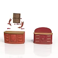 Red Curved Furniture with Drawers Cabinet Doors Shelf and Dressing Table