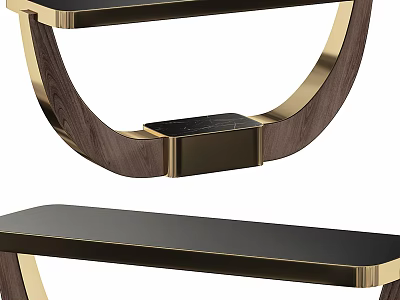 Modern Console Table With Wooden Frame Gold Metal Accents And Black Countertop 3d model