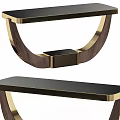 Modern Console Table With Wooden Frame Gold Metal Accents And Black Countertop