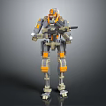 Gray And Orange Mechanical Robot Standing With Weapon And Armored Gear