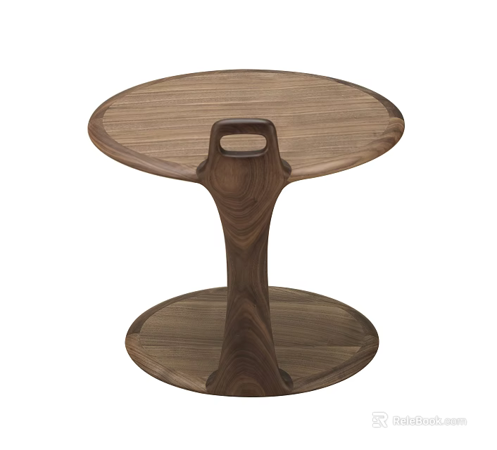 Walnut Wooden Side Table With Round Top And Curved Solid Wood Base Design 3d model