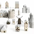 Ancient Architecture Collection Featuring Castle Windmill Church Tower and Historic Buildings