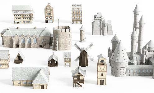 European style castle, church, building, folk house, art building, classical building group, folk house 3d model