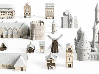 European style castle, church, building, folk house, art building, classical building group, folk house 3d model