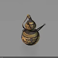 Traditional Antique Style Oriental Gourd Shaped Decorative Vessel With Intricate Golden Patterns