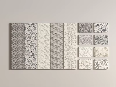 Various Patterned Decorative Tiles Collection With Floral And Geometric Designs 3d model