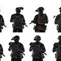 Men In Tactical Gear With Helmets Holding Weapons And Various Equipment
